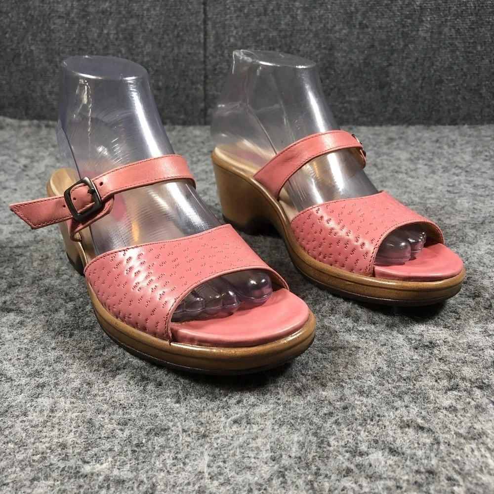 Dansko Sandals Womens 6.5 Pink Leather Slide‎ Wedge Buckle Comfort Casual Shoes